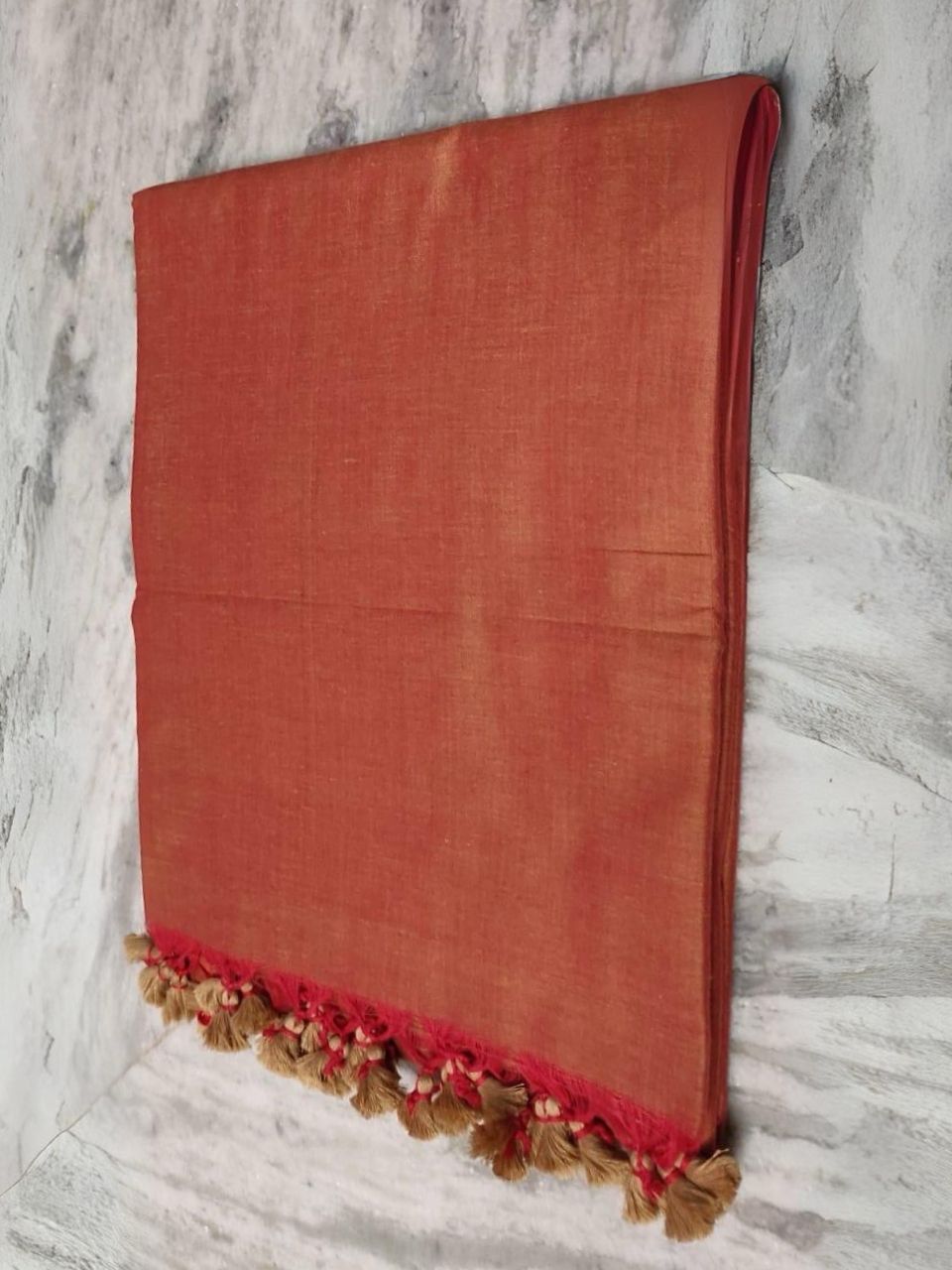 Golden Red Plain Soft Cotton Saree With Running Blouse Piece