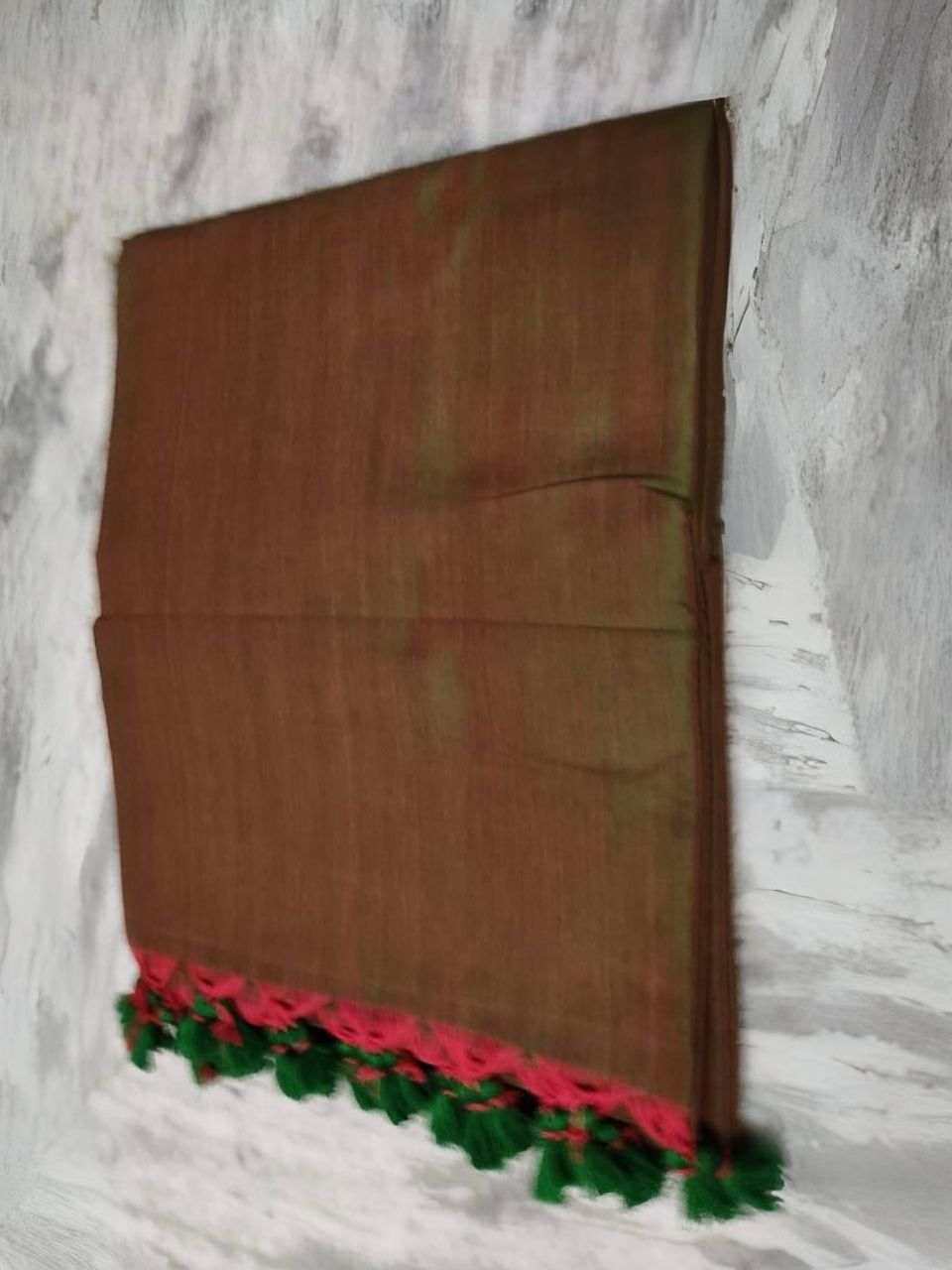 Greenish Red Plain Soft Cotton Saree With Running Blouse Piece