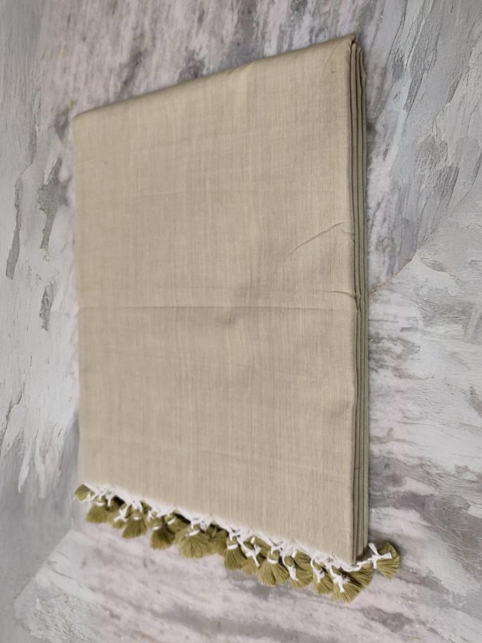 Light Sage Green Plain Soft Cotton Saree With Running Blouse Piece