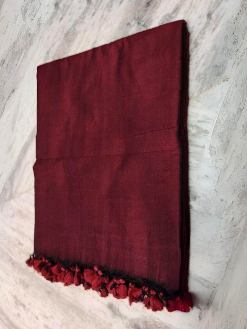 Maroon Plain Soft Cotton Saree With Running Blouse Piece