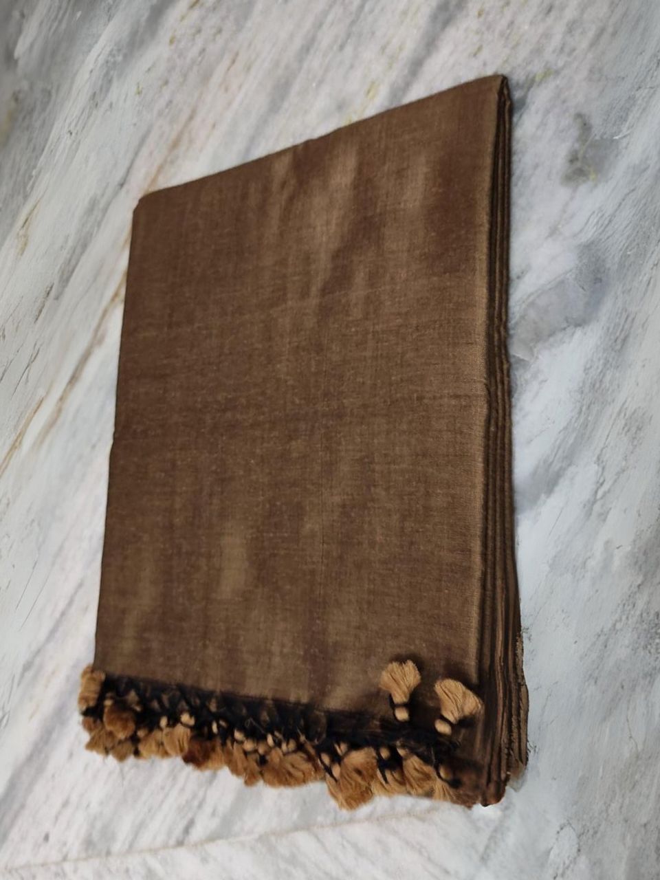 Metallic Brown Plain Soft Cotton Saree With Running Blouse Piece