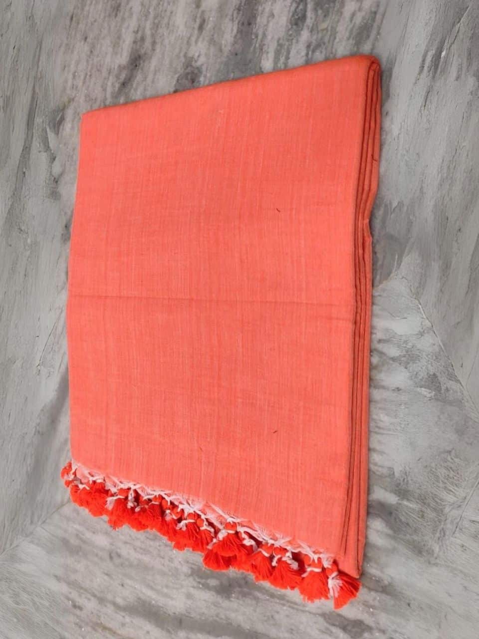 Light Orange Plain Soft Cotton Saree With Running Blouse Piece