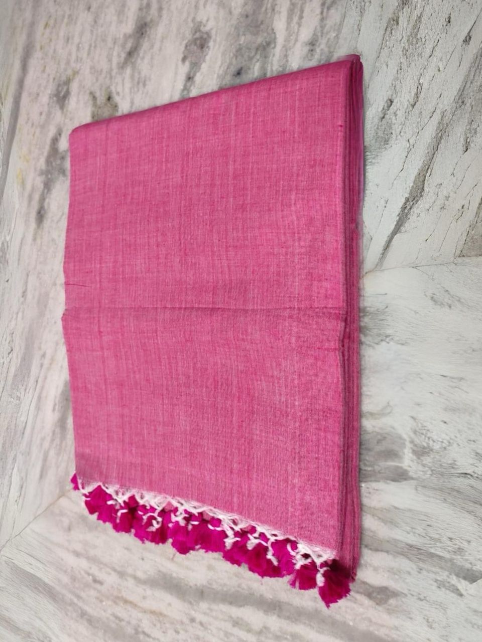 Pink White Blend Plain Soft Cotton Saree With Running Blouse Piece