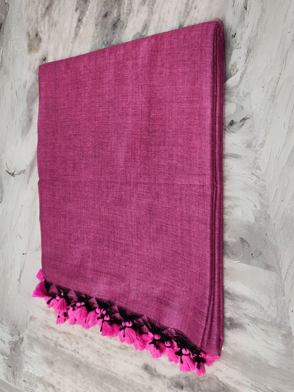 Pinkish Black Plain Soft Cotton Saree With Running Blouse Piece