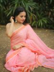 Pleasure Peach Pink Sparkling Sequins Handwoven Soft Cotton Saree