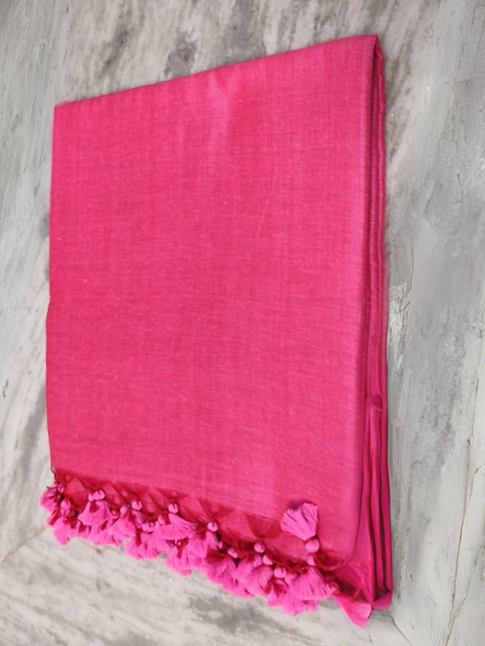 Rose Pink Plain Soft Cotton Saree With Running Blouse Piece