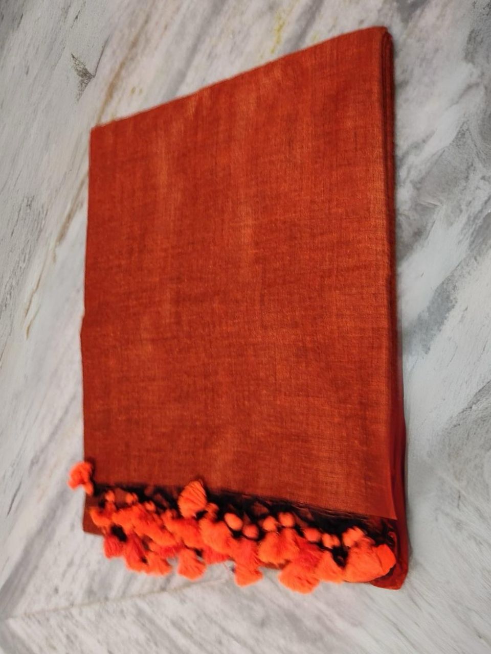 Rust Orange Plain Soft Cotton Saree With Running Blouse Piece