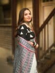 Elegant White Black Intricately Handwoven Pure Cotton Saree2