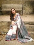 Elegant White Black Intricately Handwoven Pure Cotton Saree2