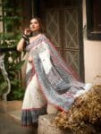 Elegant White Black Intricately Handwoven Pure Cotton Saree2