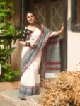 Elegant White Black Intricately Handwoven Pure Cotton Saree2
