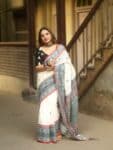 Elegant White Black Intricately Handwoven Pure Cotton Saree2