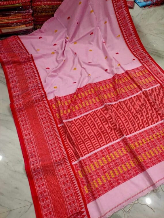 Rose Red Intricately Handwoven Pure Cotton Saree