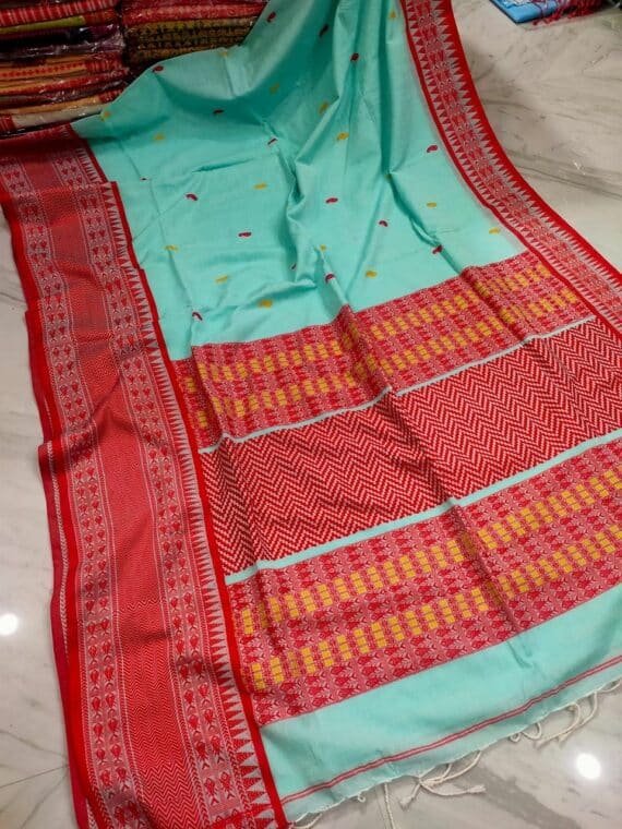 Serene Sea Green Intricately Handwoven Pure Cotton Saree