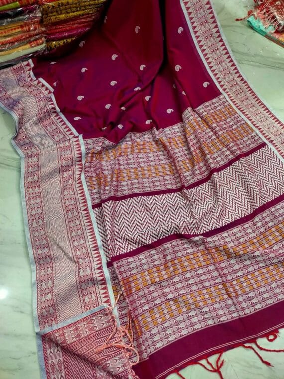 Subtle Maroon Intricately Handwoven Pure Cotton Saree