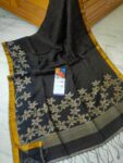 Awesome Black Handwoven Linen Jamdani Check Floral Design