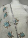 Awesome White Blue Floral Embroidery Linen Cotton Dress Material1