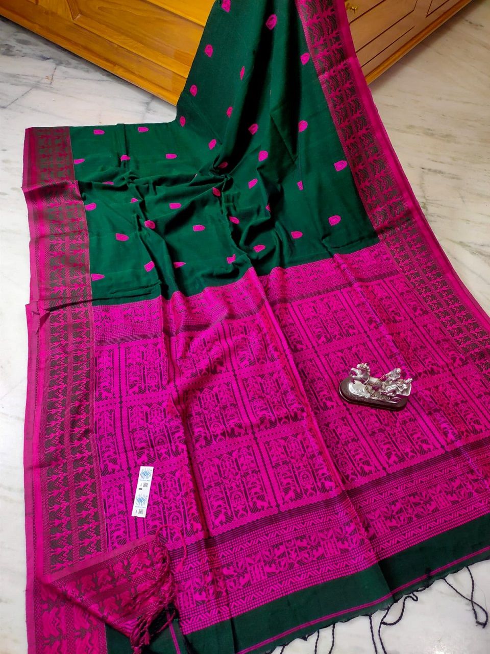 Bottle Green Pink Intricately Handwoven Nature Unity Pattern