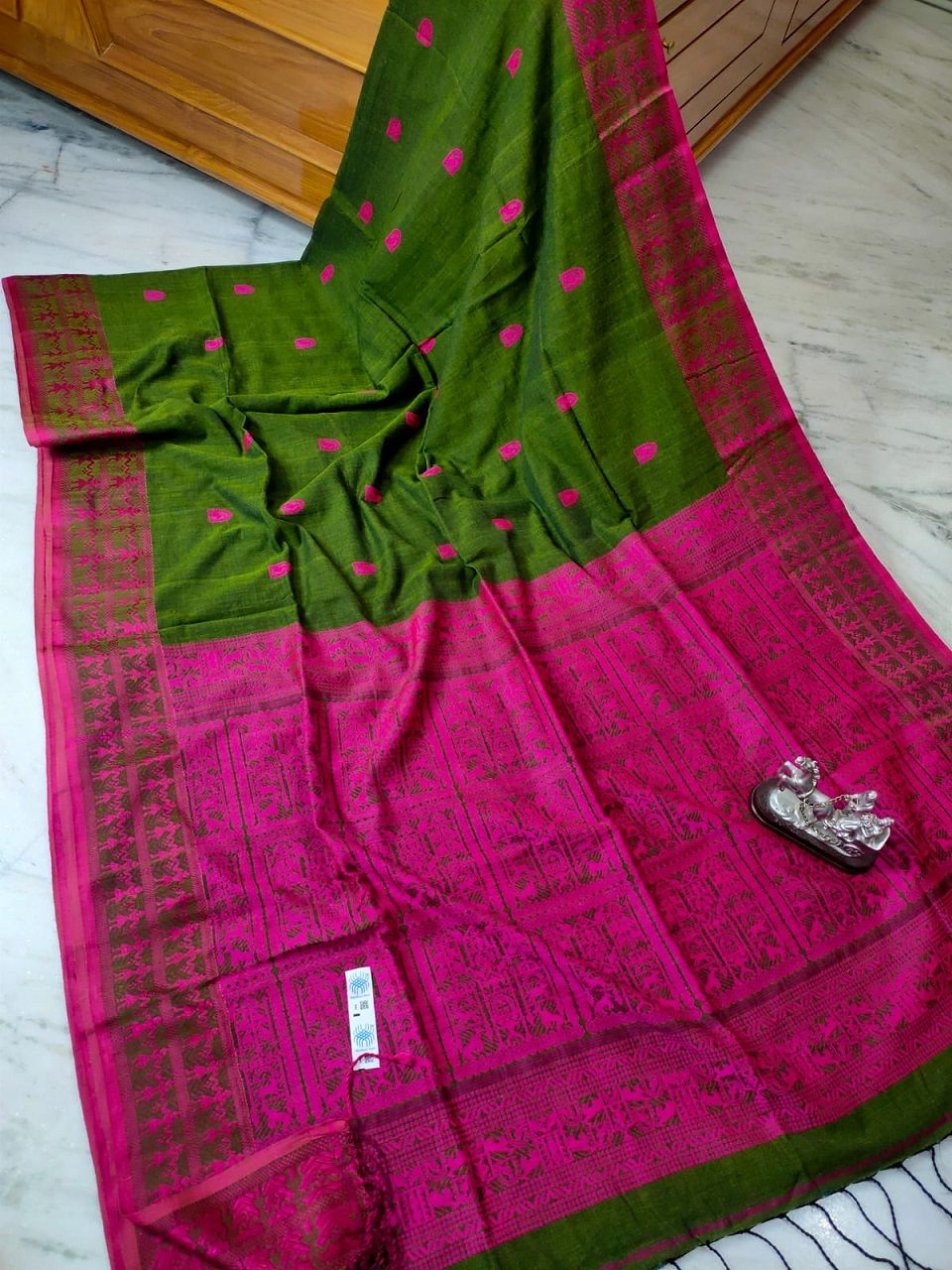 Green Pink Intricately Handwoven Nature Unity Pattern
