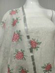 Mesmerizing White Floral Embroidery Linen Cotton Dress Material1