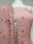 Pretty Peach Pink Floral Embroidery Linen Cotton Dress Material1