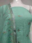 Rich Looking Sea Green Embroidery Linen Cotton Dress Material1