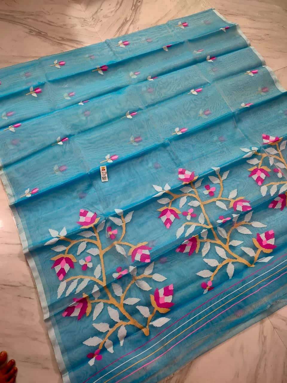 Blue Handwoven Premium Quality Tantuja Jamdani Resham By Resham Saree