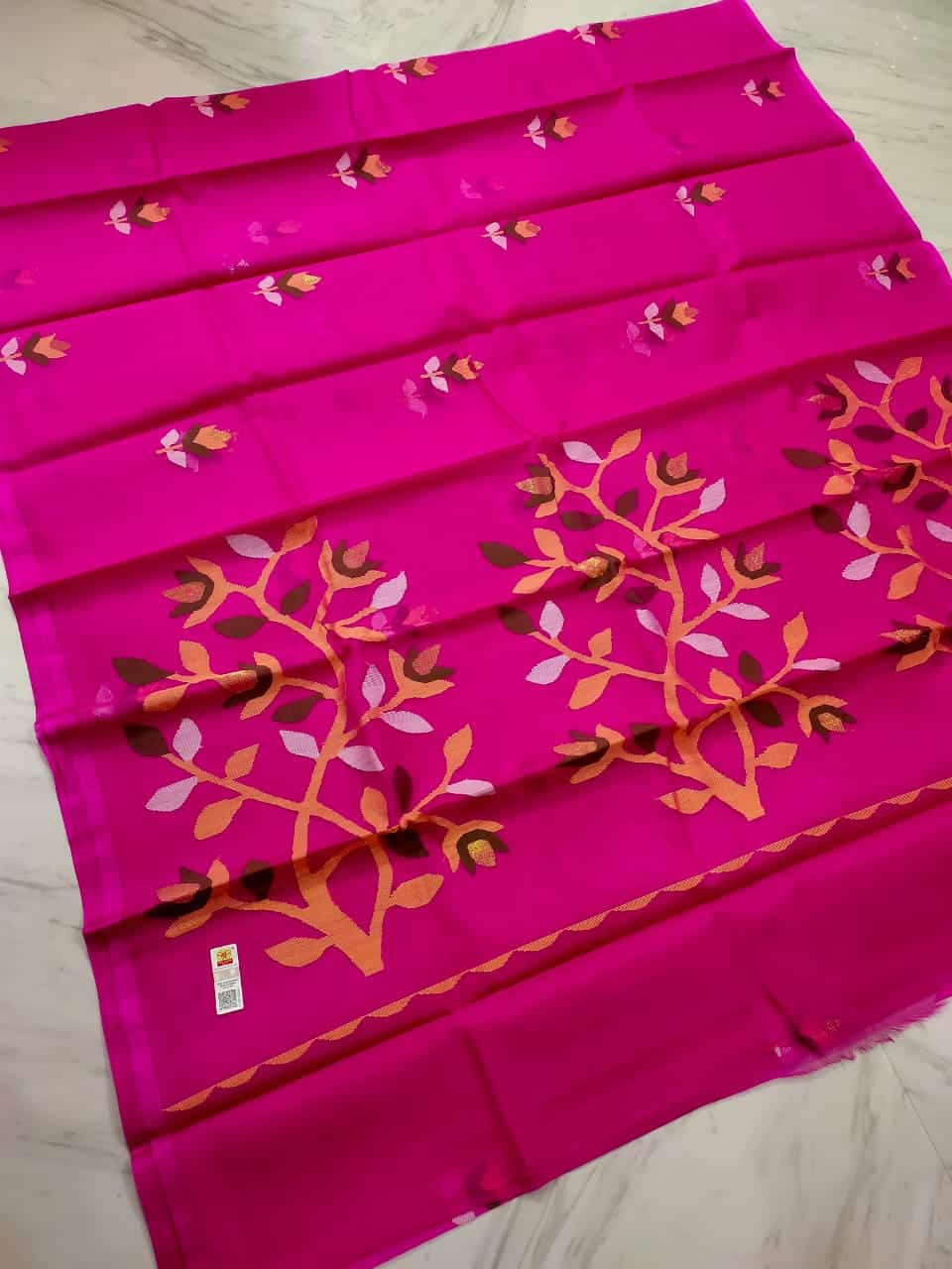 Deep Pink Handwoven Premium Quality Tantuja Jamdani Resham By Resham Saree
