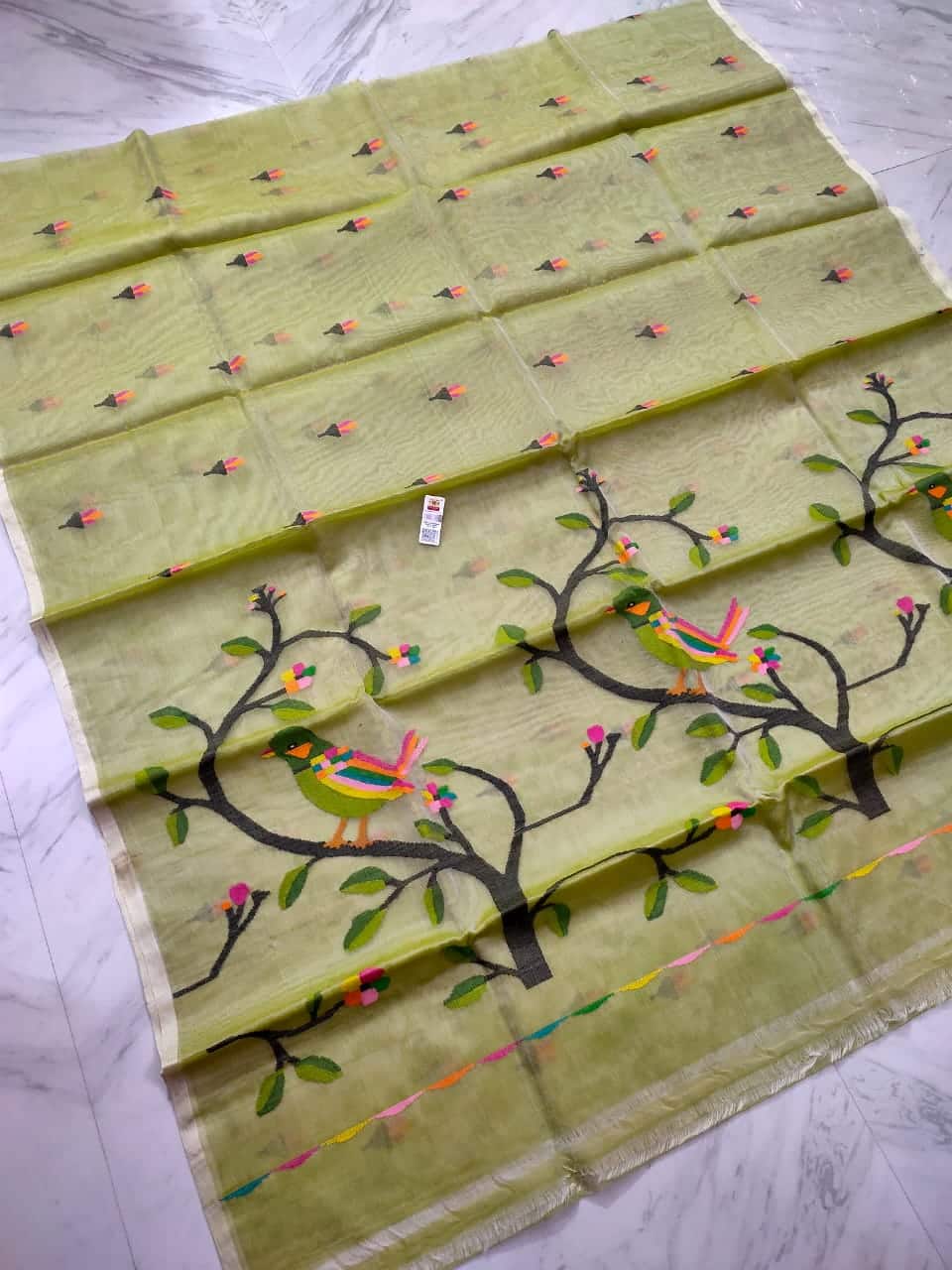 Grass Green Handwoven Premium Quality Tantuja Jamdani Resham By Resham Saree