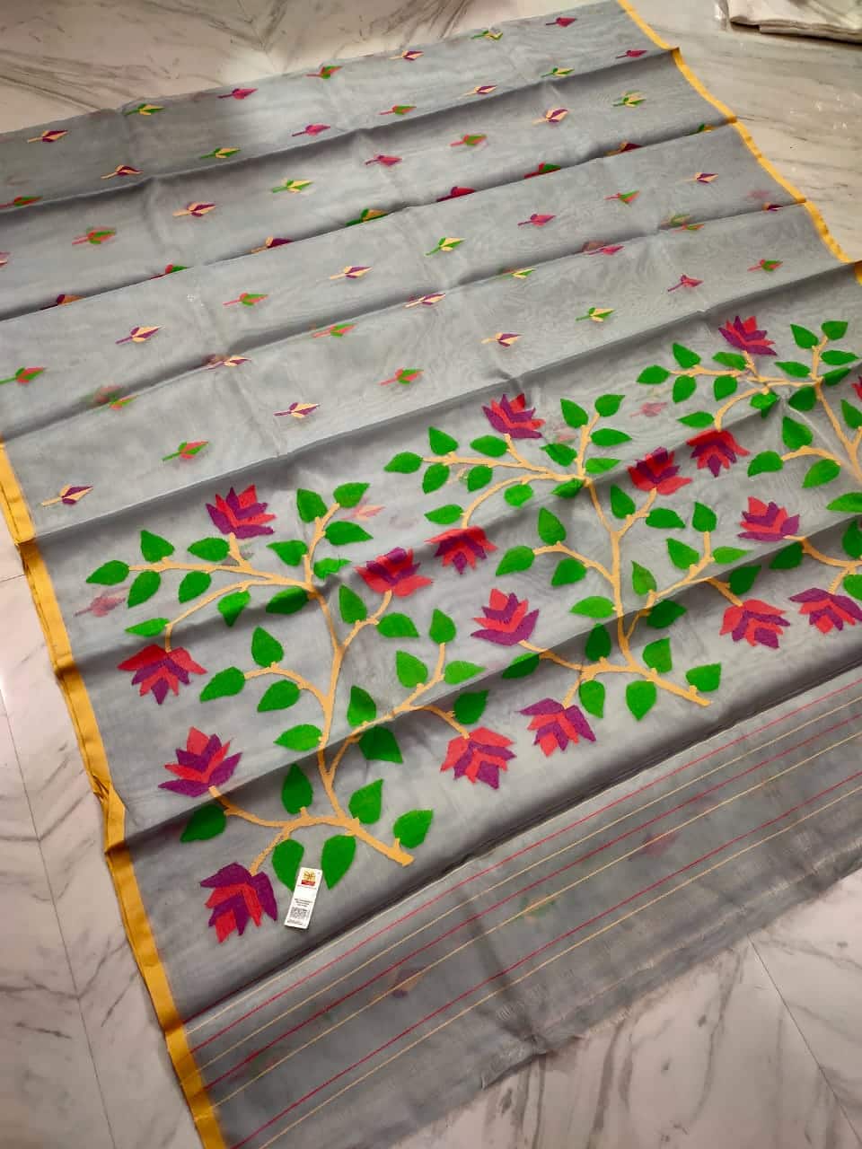 Grey Handwoven Premium Quality Tantuja Jamdani Resham By Resham Saree
