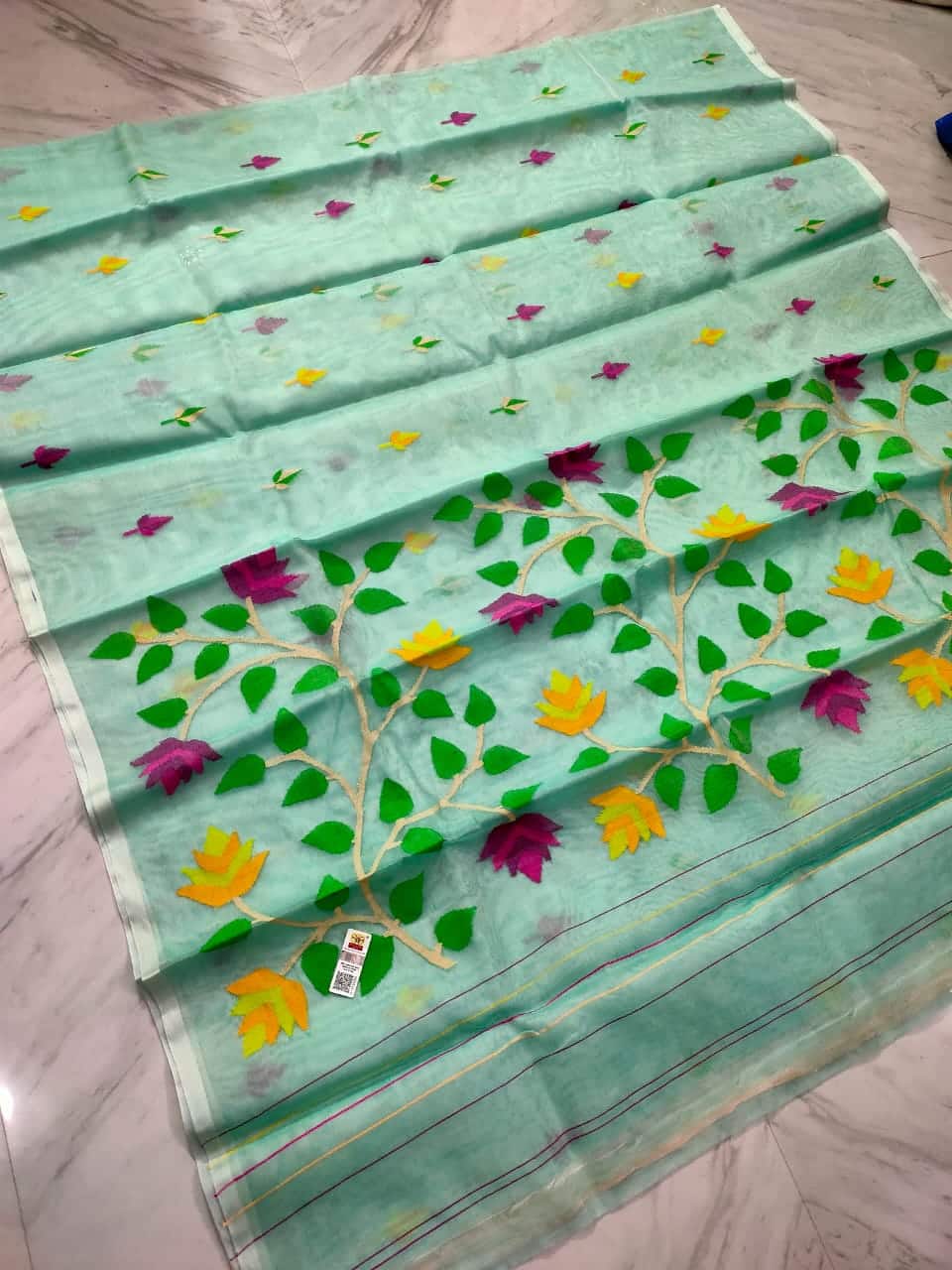 Mint Green Handwoven Premium Quality Tantuja Jamdani Resham By Resham Saree