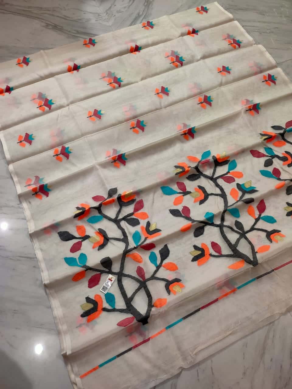 Misty White Handwoven Premium Quality Tantuja Jamdani Resham By Resham Saree