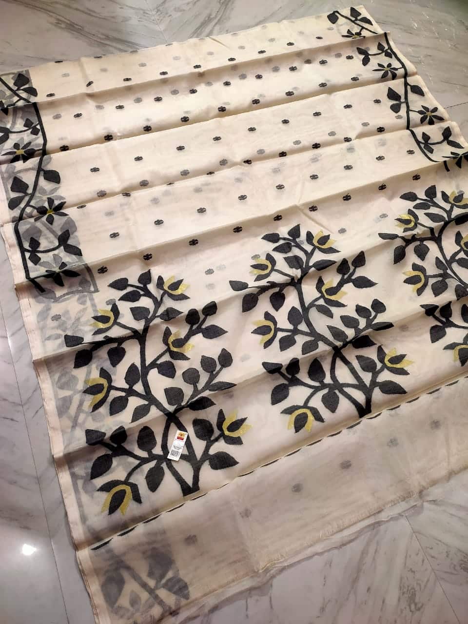 OffWhite Black Handwoven Premium Quality Tantuja Jamdani Resham By Resham Saree