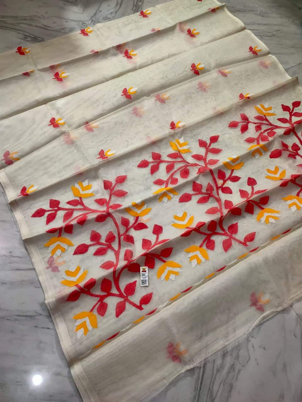 OffWhite Handwoven Premium Quality Tantuja Jamdani Resham By Resham Saree