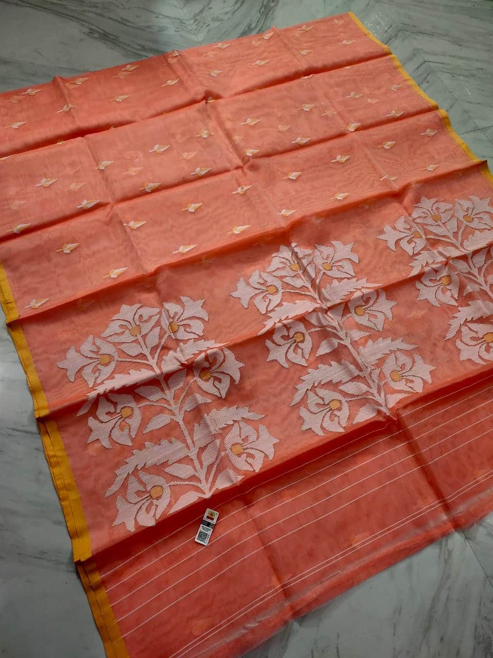Orange Peach Handwoven Premium Quality Tantuja Jamdani Resham By Resham Saree