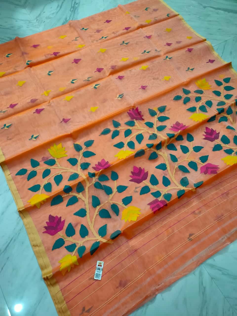 Peachish Handwoven Premium Quality Tantuja Jamdani Resham By Resham Saree