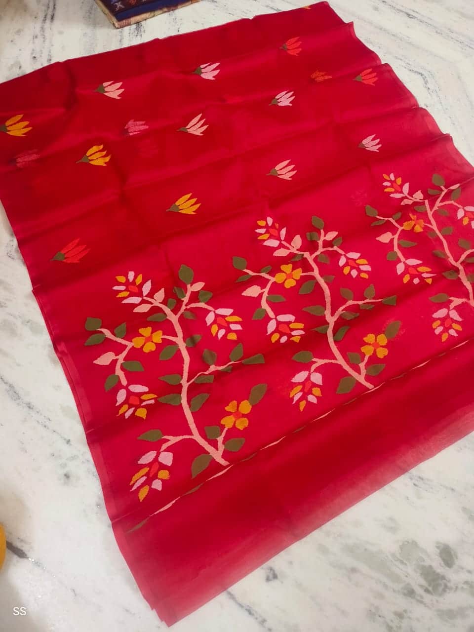 Red Handwoven Premium Quality Tantuja Jamdani Resham By Resham Saree