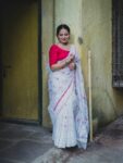 White Dhakai Jamdani Cotton Silk Saree With Blouse Piece