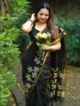 Awesome Black Handwoven Linen Jamdani Check Floral Design