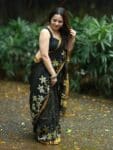 Awesome Black Handwoven Linen Jamdani Check Floral Design