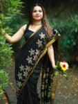Awesome Black Handwoven Linen Jamdani Check Floral Design