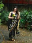 Awesome Black Handwoven Linen Jamdani Check Floral Design