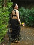 Awesome Black Handwoven Linen Jamdani Check Floral Design