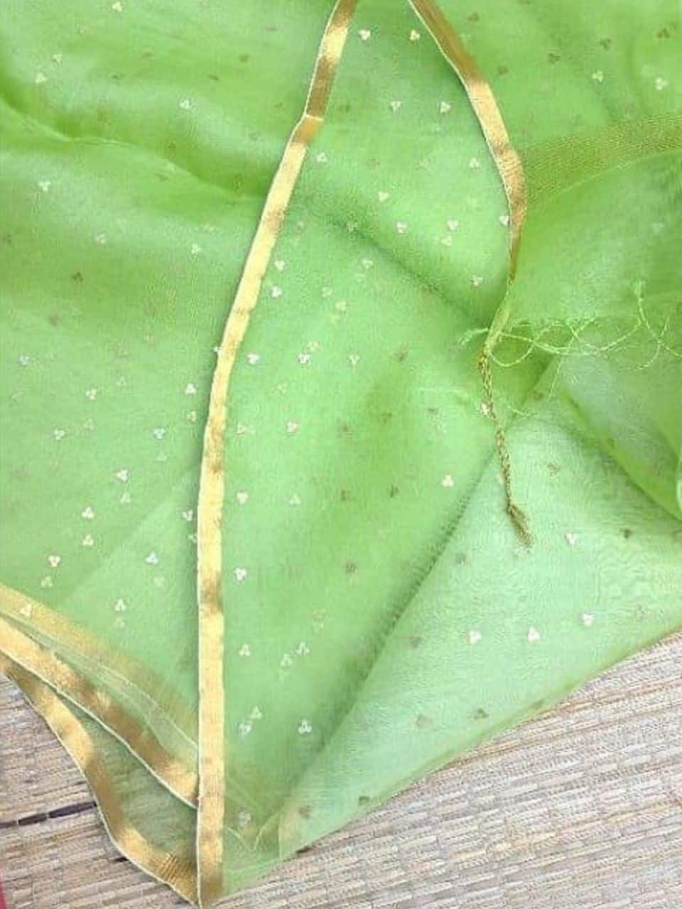 Gorgeous Lemon Green Glittering Handwoven Resham Muslin Silk Saree