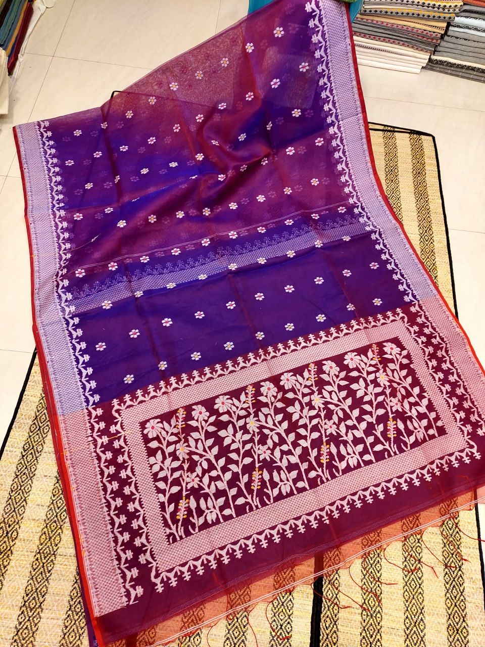 Lucky Purple Muslin Silk Jamdani Handwoven Saree
