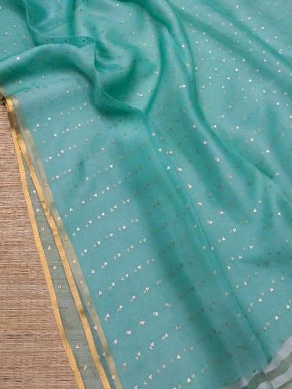 Mint Blue Glittering Handwoven Resham Muslin Silk Saree