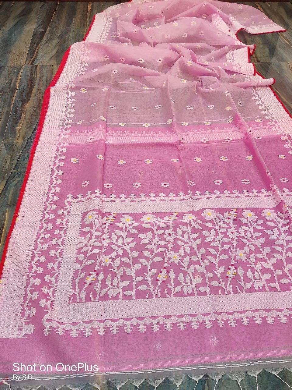 Sweet Pink Muslin Silk Jamdani Handwoven Saree