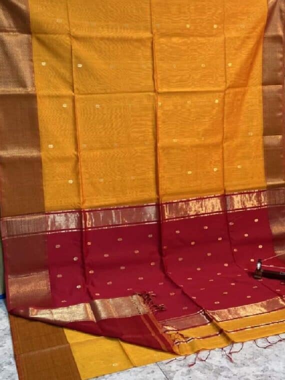Awesome Mango Yellow Cotton Silk Saree For Festive Occassion