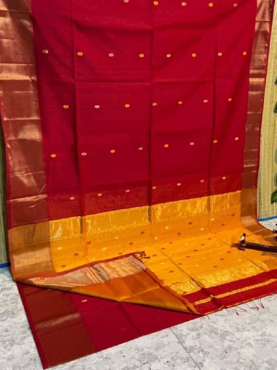Beautiful Red Cotton Silk Saree For Festive Occassion