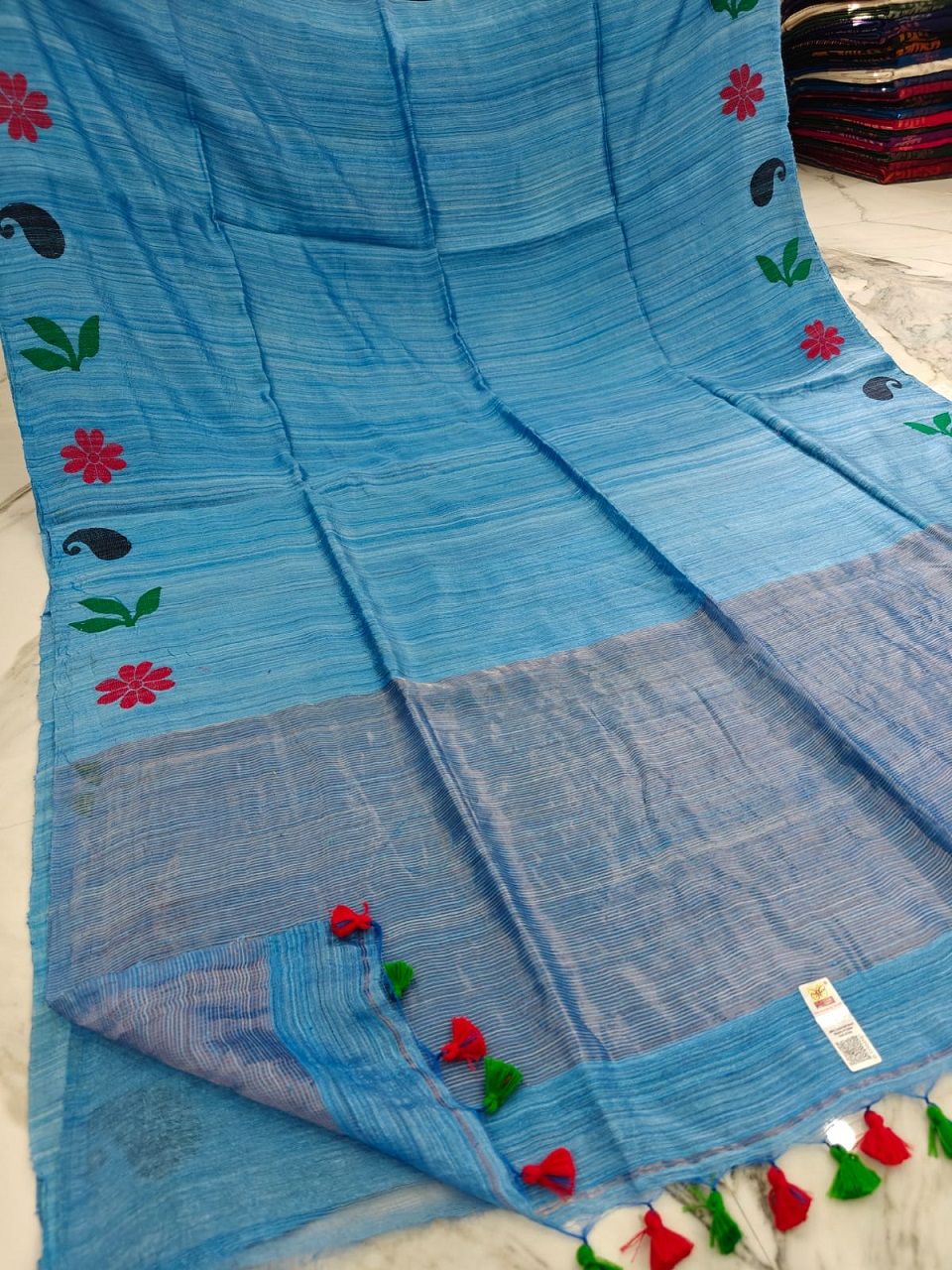 Blue Plain Pure Matka Silk Saree With Artistic Border